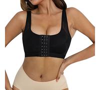 QWUVEDS Sujetador ajustable con cierre frontal para mujer después del sujetador, camiseta de tirantes de compresión, camiseta de yoga para mujer, Negro , S