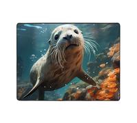 Qwvbn Alfombrilla antideslizante con estampado de cachorro en el agua de 63 x 48 pulgadas, decoración del hogar, suave y antideslizante, adecuada para salas de estar, hoteles y oficinas.