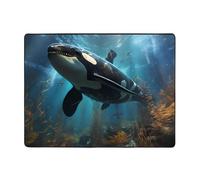 Qwvbn Alfombrilla antideslizante con estampado de orcas enormes de 63 x 48 pulgadas, decoración del hogar, suave y antideslizante, adecuada para salas de estar, hoteles y oficinas.