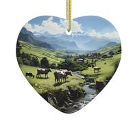 QWVBN Alpine Farm Cows - Colgante de corazón de cerámica con estampado de vacas de granja, adorno colgante, adecuado para regalos para amigos y familiares