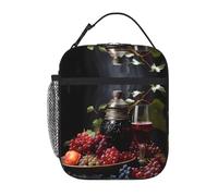 Qwvbn Bolsa de almuerzo portátil con estampado de uvas y vinos, ligera y aislada, adecuada tanto para hombres como para mujeres, ideal para picnics y viajes
