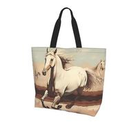 Qwvbn Bolsa de compras con estampado de caballo blanco para mujer, diseño espacioso y elegante, perfecto para viajes diarios y compras.