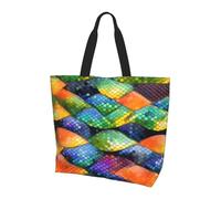 Qwvbn Bolsa de compras con estampado de escamas de pez arcoíris para mujer, diseño espacioso y elegante, perfecto para viajes diarios y compras.