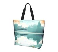 Qwvbn Bolsa de compras con estampado de hojas caídas en un lago tranquilo para mujer, diseño espacioso y elegante, perfecto para viajes diarios y compras.