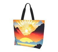 Qwvbn Bolsa de compras de un solo hombro con estampado de amanecer brillante para mujer, diseño espacioso y elegante, perfecto para viajes diarios y compras.