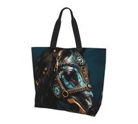 Qwvbn Bolsa de compras medieval con estampado de caballos de guerra para mujer, diseño espacioso y elegante, perfecto para viajes diarios y compras.