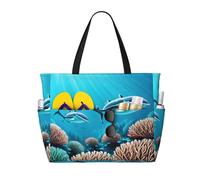 QWVBN Bolsa de viaje de playa de ballenas de mar profundo, ligera y reutilizable, adecuada para viajes familiares, gimnasio y aventuras al aire libre.