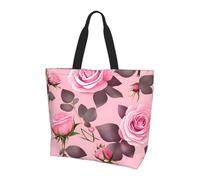 Qwvbn Bonita bolsa de compras con estampado de rosas rosadas para mujer, diseño espacioso y elegante, perfecto para viajes diarios y compras.