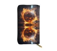 Qwvbn Cartera larga de cuero con estampado de balón de fuego y llamas de agua para guardar cheques de efectivo y teléfonos celulares, adecuada tanto para hombres como para mujeres.