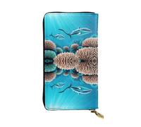 Qwvbn Cartera larga de piel con estampado de ballenas de mar profundo para guardar cheques de efectivo y teléfonos celulares, adecuada tanto para hombres como para mujeres.