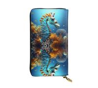 Qwvbn Cartera larga de piel con estampado de caballito de mar azul para guardar cheques de efectivo y teléfonos celulares, adecuada tanto para hombres como para mujeres.