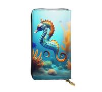 Qwvbn Cartera larga de piel con estampado de caballito de mar de coral de fondo marino para guardar cheques de efectivo y teléfonos celulares, adecuada tanto para hombres como para mujeres.