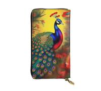 Qwvbn Cartera larga de piel con estampado de flores de pavo real para guardar cheques de efectivo y teléfonos celulares, adecuada tanto para hombres como para mujeres.