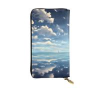 Qwvbn Cartera larga de piel con estampado de nubes blancas sobre el mar para guardar cheques en efectivo y teléfonos celulares, adecuada tanto para hombres como para mujeres.