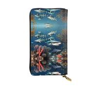 Qwvbn Cartera larga de piel con estampado de tiburones bajo el mar para guardar cheques en efectivo y teléfonos móviles adecuada tanto para hombres como para mujeres.