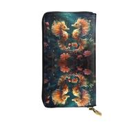 Qwvbn Hermosa cartera larga de cuero con estampado de caballitos de mar para guardar cheques de efectivo y teléfonos celulares, adecuada tanto para hombres como para mujeres.