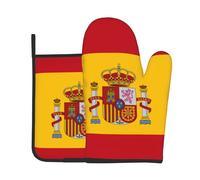 QWVBN Juego de cocina con bandera de España (guantes resistentes al calor + salvamanteles), fácil de limpiar, ideal para hornear y cocinar