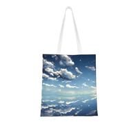 Qwvbn Las bolsas de lona de cielo azul y nubes blancas son reutilizables y adecuadas para ir de compras, ir a la escuela, ir al trabajo, etc.