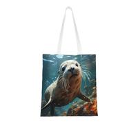 Qwvbn Las bolsas de lona Seal Pup In Water son reutilizables y adecuadas para ir de compras, ir a la escuela, ir al trabajo, etc.