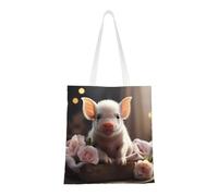 Qwvbn Las bonitas bolsas de lona de cerdo joven son reutilizables y adecuadas para ir de compras, ir a la escuela, ir al trabajo, etc.