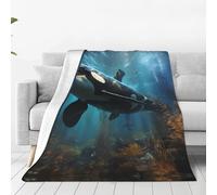 Qwvbn Manta súper suave con estampado de ballenas asesinas de varios tamaños, 60 x 50 pulgadas, esponjosa, suave, cálida y cómoda, adecuada para sala de estar, dormitorio y viajes
