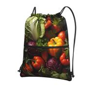 Qwvbn Mochila con cordón con cremallera y muchas verduras frescas para actividades al aire libre, impermeable y resistente al desgaste, adecuada para fitness, deportes y viajes.