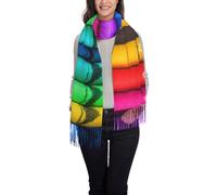 Qwvbn Pañuelo con flecos de pelo largo estampado de crayones de colores, elegante y cálido, perfecto para combinar con atuendos de otoño e invierno.