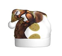 Qwvbn Sombrero de Papá Noel de felpa para adultos, estampado de ardilla que come nueces, suave y cómodo para Navidad, Año Nuevo, regalos de fiesta para hombres y mujeres