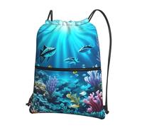 Qwvbn Submarine Coral Rays Outdoor Leisure Mochila con cordón y cremallera, impermeable y resistente al desgaste, adecuada para fitness, deportes y viajes.