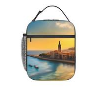 Qwvbn Sunset in Barcelona - Práctica lonchera aislada de mano reutilizable, adecuada para el trabajo, viajes, picnics, oficina, etc.