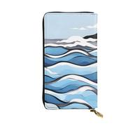 Qwvbn Waves Lapping at The Rocks - Cartera larga de cuero para guardar cheques de efectivo y teléfonos celulares, adecuada tanto para hombres como para mujeres.