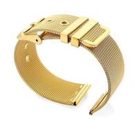 QWWQYDY Correa MetáLica Para Reloj Correa de reloj milanesa de malla de 0,4 mm, 18 mm, 20 mm y 22 mm, de acero inoxidable, con hebilla de pasado(Gold,18mm)