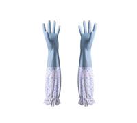 QWWQYDY Guantes Cocina Rubber Dish Washing Gloves Velvet Elastic Cuffs Housework Long Sleeve Waterproof Winter Cleaning Kitchen(Blue-A)