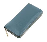 QXDZSW - Cartera larga con cremallera para mujer, encerada al aceite, estilo bolso de mano de gran capacidad, 15