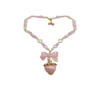 QXDZSW - Collar con lazo de fresa y perlas, corazón de hada, rosa y blanco
