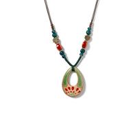 QXDZSW - Collar de cerámica vintage hecho a mano con colgante de estilo étnico, accesorio único para mujer, Plata esterlina