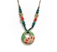 QXDZSW - Collar de cerámica vintage hecho a mano con colgante de estilo étnico, accesorio único para mujer, Plata esterlina