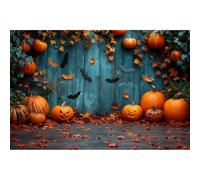 QXDZSW - Fondo de puerta de madera con diseño de casa embrujada, Halloween, calabaza, hoja de arce, decoración de niños, retrato, estudio