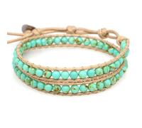 QXDZSW - Pulsera de cuentas de piedra natural de lapislázuli, 2 hebras de cuero multicapa para mujeres y hombres, 1 unidad, Nailon