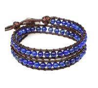 QXDZSW - Pulsera de cuentas de piedra natural de lapislázuli, 2 hebras de cuero multicapa para mujeres y hombres, 1 unidad, Nailon