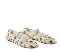 QXDZSW - Zapatos planos de ballet OES para mujer, de verano, beige, bordados, con flores, decorados con una sola correa, color azul, beige, 37.5 EU