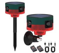QXMH Alarma con Sensor de Movimiento Solar para Exteriores: Sonido de ladridos de Perros y Disparos, Sirena Fuerte de 129 db, admite grabación, 13 Tipos de Sonido (911S Red 2PCS)
