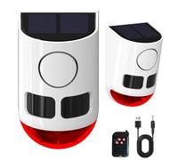 QXMH Alarma Solar con Sensor de Movimiento para Exteriores, 110 dB, Fabricante de Ruido Fuerte, 4 Modos de Trabajo, luz estroboscópica con USB para el hogar, Villa, Patio, gallinero, Granja, Granero
