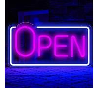 QXMH Señales abiertas para empresas: letreros de neón Bar Open, lámpara LED regulable, LED brillante alimentado por USB de alta visibilidad 16,5 x 8,2 pulgadas