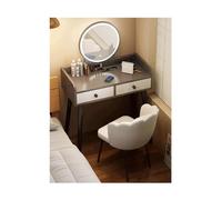 Qxmiguel Tocador con Espejo Redondo e iluminación, Juego de tocador con cajones, Escritorio de Maquillaje for Dormitorio (Gris y Blanco)(Grey,80cm)