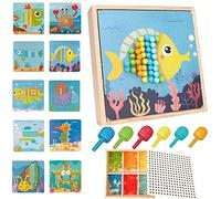 QXNDXQ Juego de mosaico enchufable para niños de 2 3 4 5 años, mosaico enchufable con 240 cuentas enchufables y 10 tableros enchufables coloridos, juguete de aprendizaje educativo creativo (Oceano)