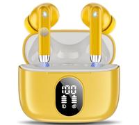 QXQ Auriculares Bluetooth 5.4, 2025 Nuevo Auriculares Inalambricos Hi-Fi Estéreo con 4 ENC Micrófonos, 40 Horas Mini Cascos Inalambricos Bluetooth con Pantalla, Audifonos Amarillo para Android iOS