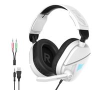 QXQ Wired Gaming Headset para PS5/PS4/PC/Switch, 3,5mm Over-Ear Headphones con Noise-Canceling-Mic, RGB Light, Deep Bass Stereo Surround Sound, Memory Foam Almohadillas, All-Day Comfort, Blanco oscuro
