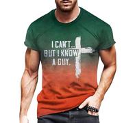 QXQLSH - Camisas de verano para hombre, Reino Unido, I Can't but I Know a Guy, camisas gráficas de fe cristiana, ligeras, transpirables, de manga corta, cuello redondo, camisetas cómodas, naranja, L