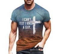 QXQLSH - Camisas de verano para hombre, Reino Unido, I Can't but I Know a Guy, camisas gráficas de fe cristiana, ligeras, transpirables, de manga corta, cuello redondo, camisetas cómodas, azul claro